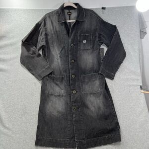 Vtg Style Lee Denim Jean chore Coat Barn Duster Mens MEDIUM Blk Trench Oversized